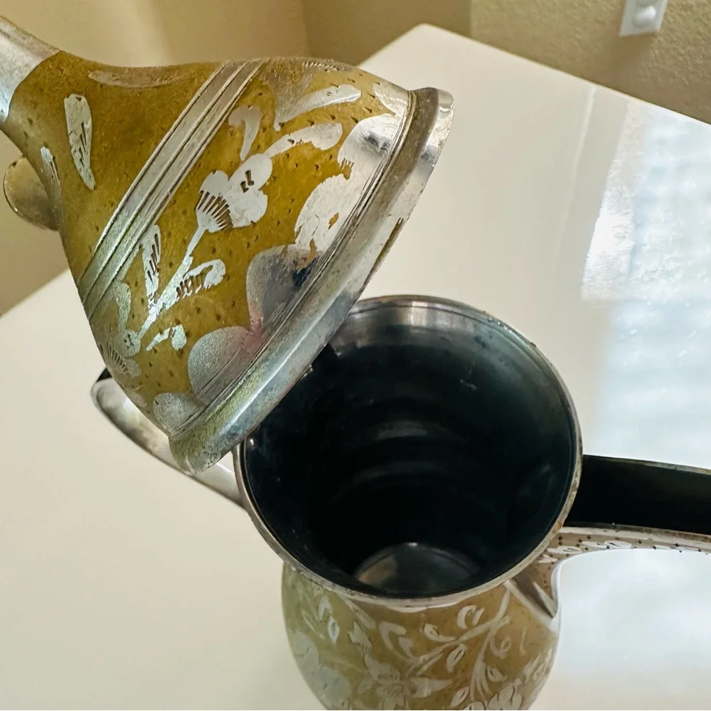 Vintage Dallah Coffee Set Brass Etched